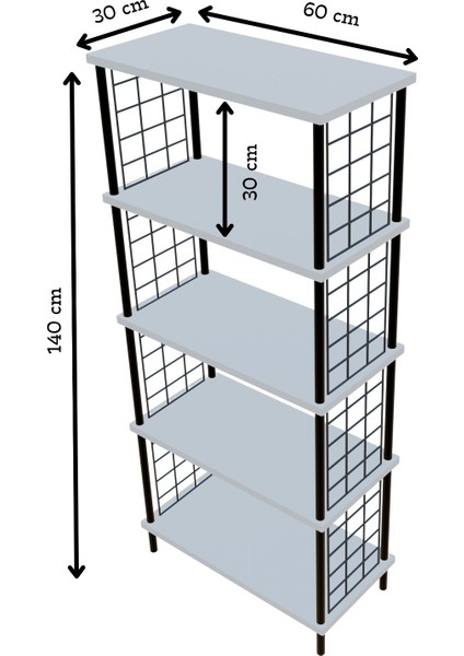 5 Raflı Çevir Kur Çok Amaçlı Raf – Tel Yan Panel, Açık Raf Sistemli Metal Gövdeli Organizer Dolap