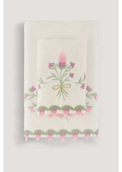 Krem Kadife Nakışlı Havlu 30x50, Yumuşak ve Şık Doku, Pamuk Malzeme, Tekil Ürün modelleri