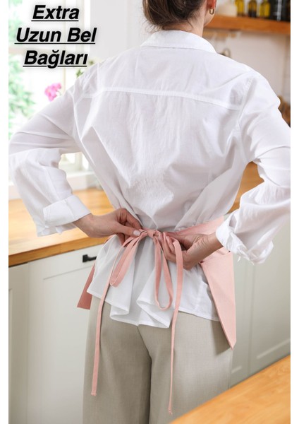 Suya dayanıklı, geniş cepli, şık ve rahat mutfak önlüğü, pembe, 60x30 cm indirimleri