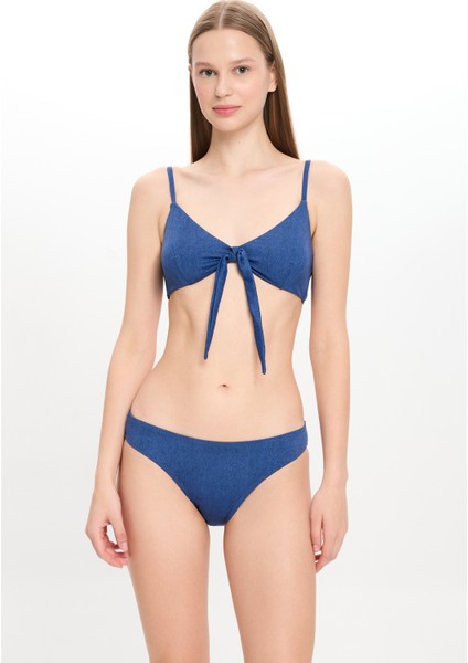 Kadın Mavi Kot Görünümlü Önden Bağlama Detaylı Fiyonklu Geniş Üçgen Bikini Takımı 24S119ST fiyatları