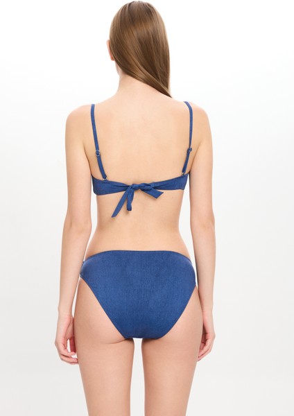 Kadın Mavi Kot Görünümlü Önden Bağlama Detaylı Fiyonklu Geniş Üçgen Bikini Takımı 24S119ST indirimleri