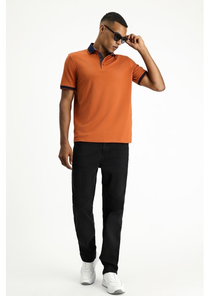 Polo Yaka Regular Fit Desenli Pamuklu Tişört