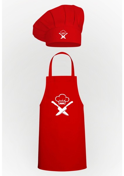 Şık Kırmızı Mutfak Şapkası ve Bone Seti, Kullanışlı ve Renkli Paket