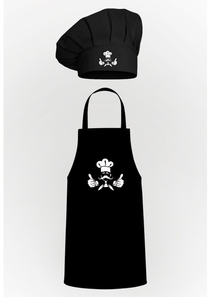 Yazılı Tasarım Mantar Bone Mutfak Önlüğü Avantaj Paketi Siyah Renk