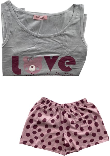 Kadın Puantiye Desenli Kalın Askılı Şortlu Pijama Takım - 5640 - Stlla Pnk fırsatları