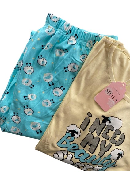 Kadın Battal Koyun Desenli Kısa Kollu Pijama Takım - 5470 - Stlla Pnk fiyatları