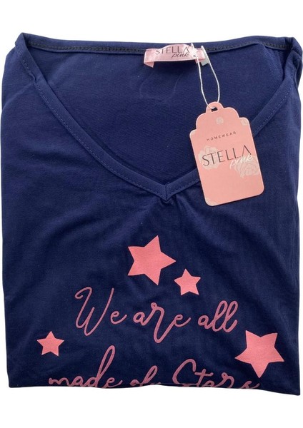 Kadın Yıldız Desenli Kısa Kollu Pijama Takım - 5505 - Stlla Pnk fiyatları