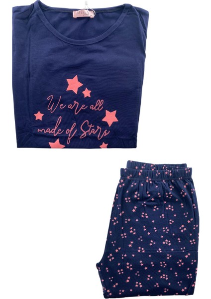 Kadın Yıldız Desenli Kısa Kollu Pijama Takım - 5505 - Stlla Pnk modelleri
