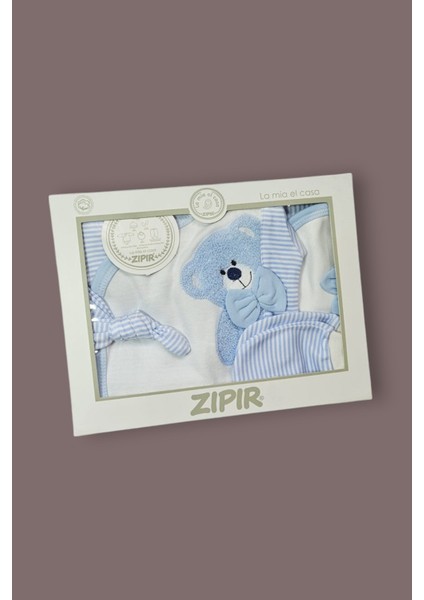 5li Hastane Çıkış Seti-Kahverengi Çizgili Ayıcık Desenli