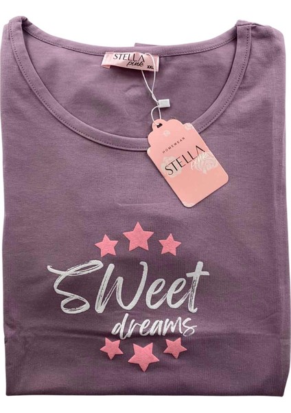 Kadın Battal Yıldız Desenli Kısa Kollu Şortlu Pijama Takım - 5510 - Stlla Pnk