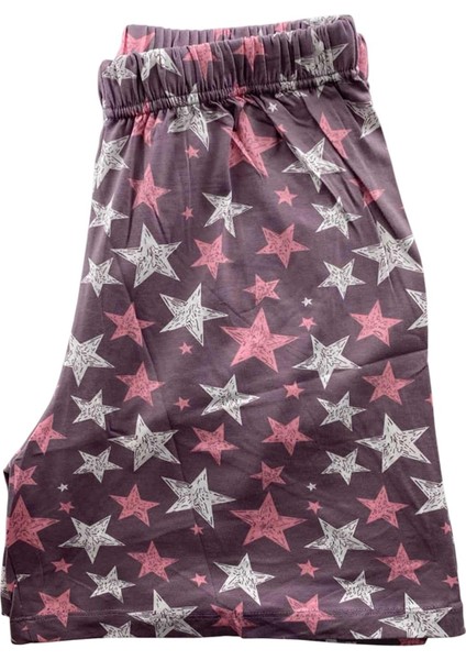 Kadın Battal Yıldız Desenli Kısa Kollu Şortlu Pijama Takım - 5510 - Stlla Pnk
