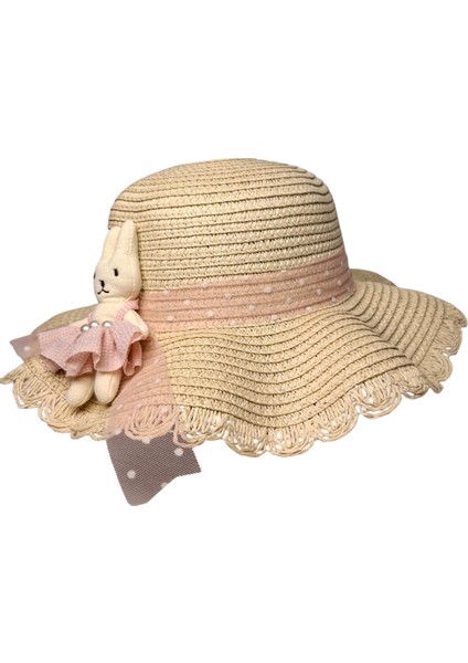 Spteks Kitti 2-6 Yaş Kız Çocuk Orta Bej Renk Tavşan ve Fiyonk Figürlü Hasır Yazlık Şapka fiyatları