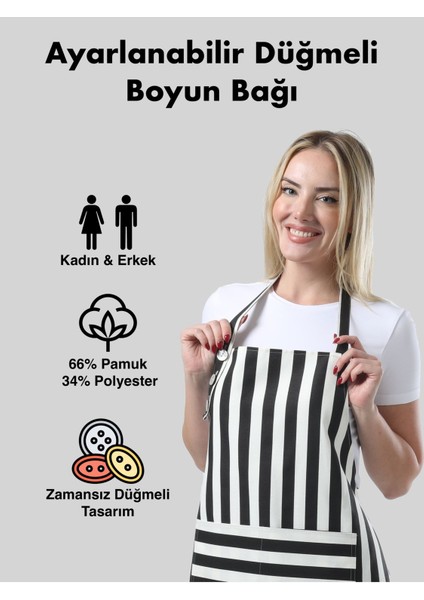 Su Geçirmez Mutfak Önlüğü, Şef ve Barista İçin, Çizgili Siyah Beyaz, 70x80 cm fiyatları
