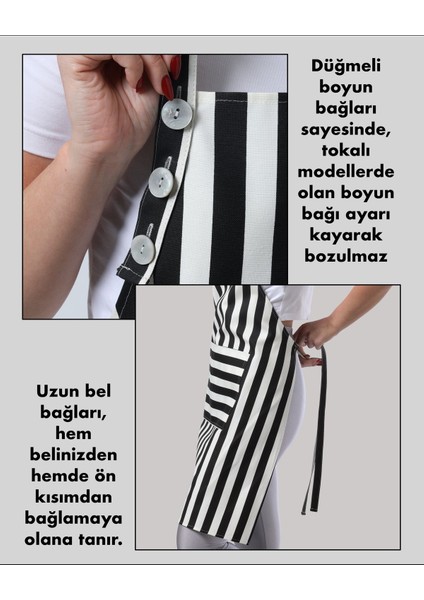 Su Geçirmez Mutfak Önlüğü, Şef ve Barista İçin, Çizgili Siyah Beyaz, 70x80 cm fırsatları