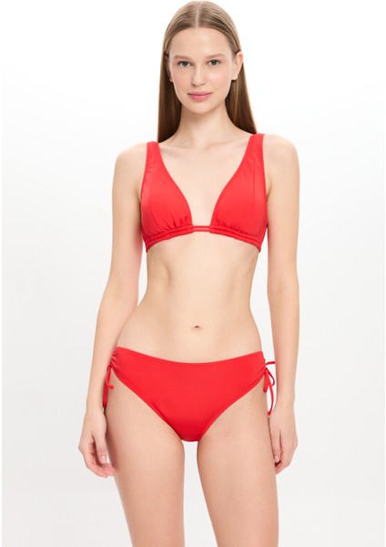 Kadın Kırmızı Üçgen Toparlayıcı Alttan Ayarlı Klasik Bel Bikini Takımı 24S109ST