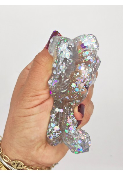 Kelebek Şeffaf Glitter Simli Moj Moj Taba Squishy Sıkma 10X8 cm Simli Sukuşi - Gri