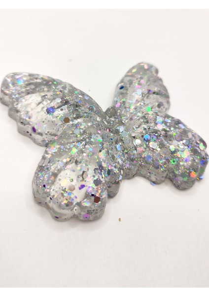 Kelebek Şeffaf Glitter Simli Moj Moj Taba Squishy Sıkma 10X8 cm Simli Sukuşi - Gri