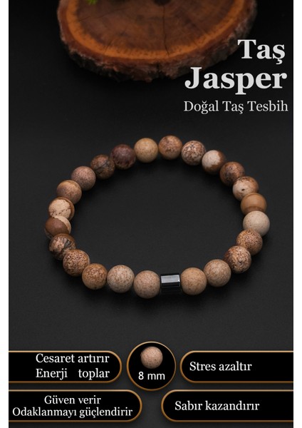 Doğal Taş Bileklik Erkek Kadın Taş Jasper Bileklik 8 mm BT048