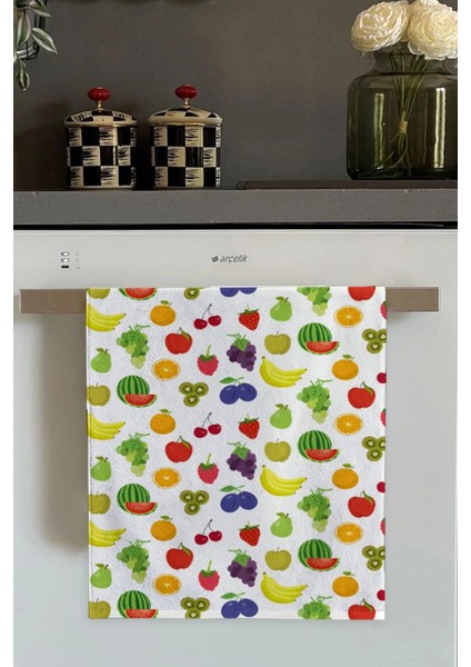 Renkli Meyve Desenli Fırın ve Mutfak Havlusu 30x50cm, pamuk polyester setli veya tek.