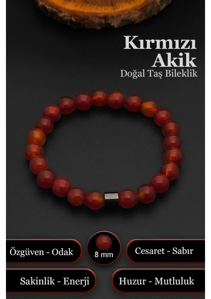 Doğal Taş Akik Bileklik Kadın Erkek Akik Bileklik 8 mm BT027