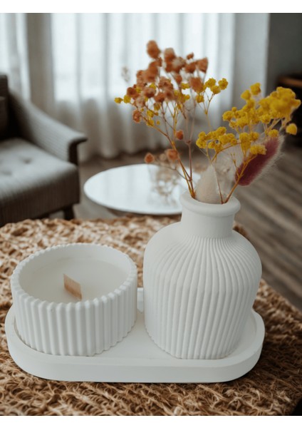 Crafts Tasarım 3 Lü Dekoratif Mum Seti Beyaz