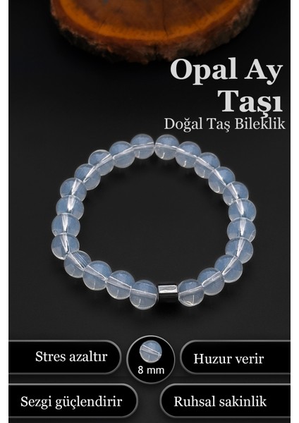 Opal Ay Taşı Bileklik Erkek Kadın Doğal Taş Bileklik 8 mm BT036