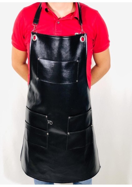 Ayarlanabilir deri askılı cepli önlük, şık ve kullanışlı, 55x75, siyah