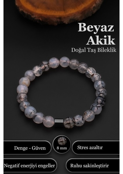 Beyaz Akik Bileklik Kadın Erkek Doğal Taş Bileklik BT051