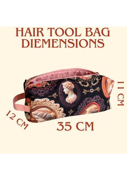 Somon Vintage Kadın Desenli Xl Boy Saç Şekillendirici Çantası – Kapitoneli, Geniş Hacimli, Fermuarlı, Airwrap ve Tüm Cihazlarla Uyumlu Şık Organizer Çanta