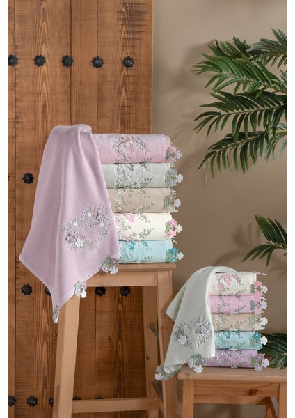 Kadife Nakışlı Çeyiz Havlusu 30x50, Yumuşak ve Şık Banyo Havlusu Seti