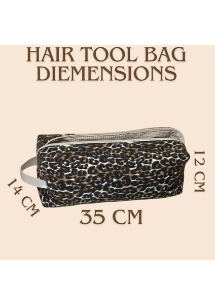 Leopar Desenli Kapitoneli Airwrap Uyumlu Saç Şekillendirici Çantası – Geniş Hacimli, Fermuarlı, Pamuk Astarlı, Taşınabilir Makyaj ve Bakım Organizeri (35X14X12 Cm)