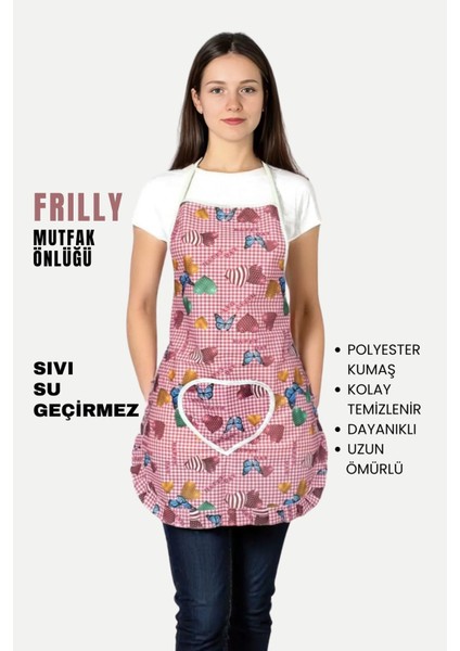 Sıvı geçirmez mutfak önlüğü, 50x70 cm, pembe, polyester, rahat ve şık kullanım sağlar