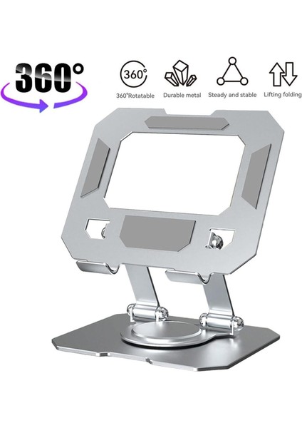 Masa Üstü Metal Tablet ve Telefon Tutucu 360 Derece Dönebilen Gümüş Stand