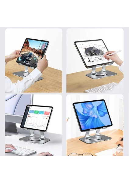 Masa Üstü Metal Tablet ve Telefon Tutucu 360 Derece Dönebilen Gümüş Stand fırsatları