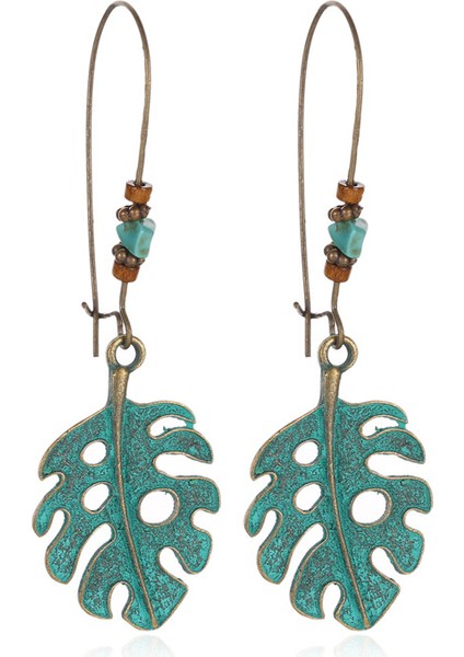 Etnik Tarz Oyma Küpeler Kadın Antik Bronz Içi Boş Çiçekler ve Yapraklar Küpeler Bohem Yeşillik Küpeler (Yurt Dışından)