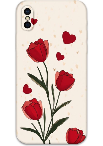 iPhone Xs Uyumlu Çiçek Desenli Telefon Kılıfı + Ekran Koruyucu - 5789
