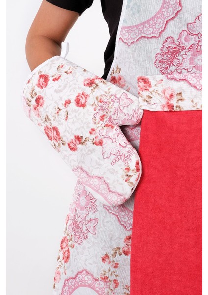 Kırmızı 4'lü Mutfak Seti: Önlük, havlu, eldiven ve tutacak, 55x75 cm, pamuk polyester modelleri