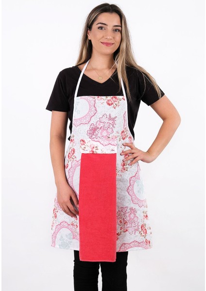 Kırmızı 4'lü Mutfak Seti: Önlük, havlu, eldiven ve tutacak, 55x75 cm, pamuk polyester