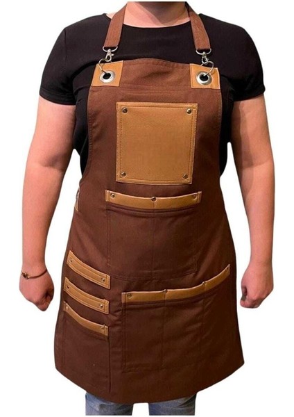 Deri Detaylı Mutfak Şef Önlüğü, Ayarlanabilir Askılı, Şık ve İşlevsel 55x75 Kahverengi fiyatları