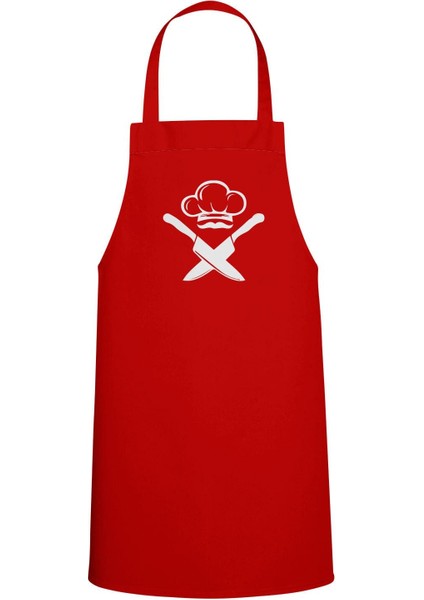 Kırmızı Baskılı Profesyonel Mutfak Önlüğü, Şık ve Kullanışlı Tasarım