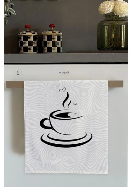 Desenli Beyaz Fırın ve Mutfak Havlusu 30x50cm, şık ve kullanışlı, pamuk polyester.