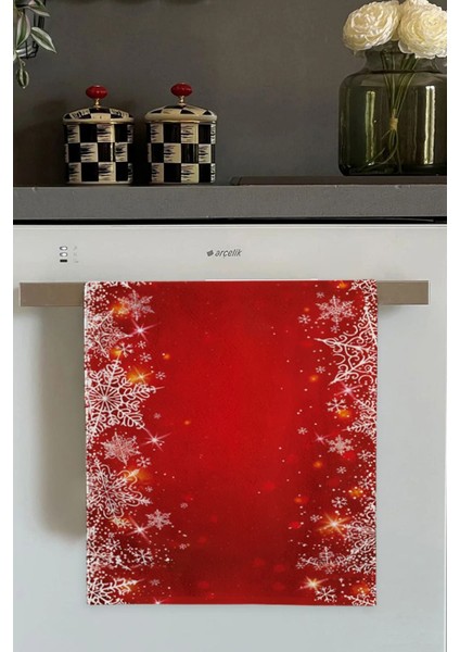 Kırmızı Yılbaşı Temalı Fırın ve Mutfak Havlusu 30x50cm, Pamuk Polyester, Setli veya Tekil