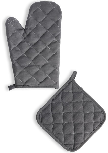 Pratik ve Güvenli Mutfak Eldiveni ve Tutacak, Pamuk Polyester, 17x27, Gri/Füme fiyatları