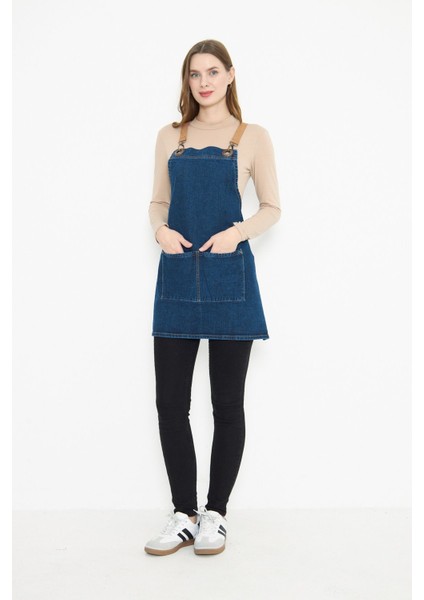Mavi Kadın Kot Önlük, Kafe ve Restoran İçin Şık Seramik Pasta Aşçı Apronu