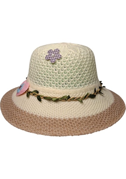 9-15 Yaş Kız Garson Krem Renk Kalp Figürlü Merserize Yazlık Şapka fiyatları