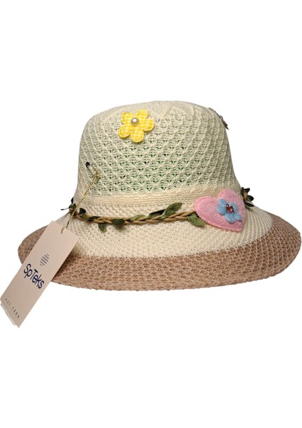 9-15 Yaş Kız Garson Krem Renk Kalp Figürlü Merserize Yazlık Şapka fırsatları
