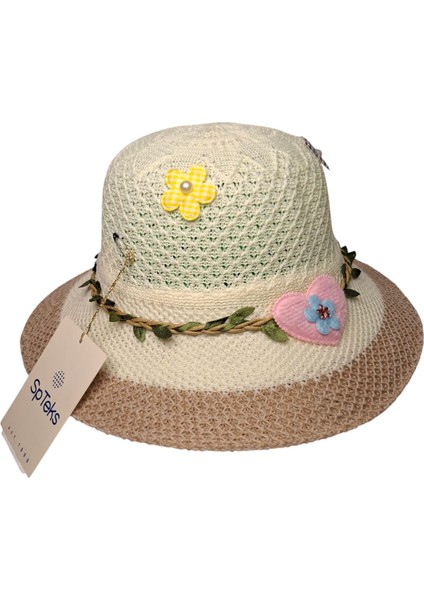 9-15 Yaş Kız Garson Krem Renk Kalp Figürlü Merserize Yazlık Şapka indirimleri