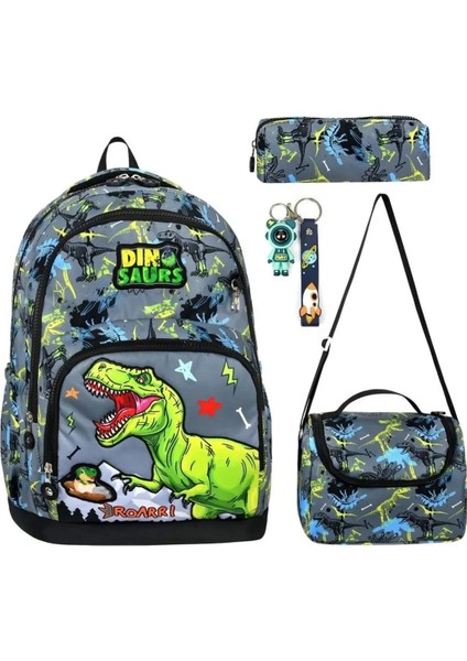 Trex Okul Çantası Dinazor Okul Çantas Erkek 3lü Set Okul Çantası Lüx