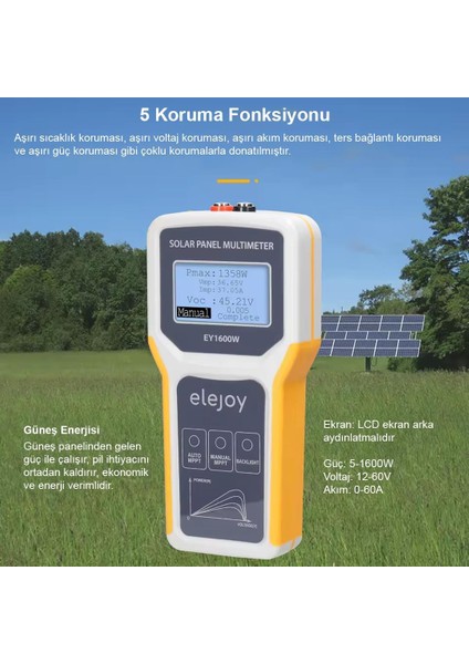 PM-26939 1600 Watt Fotovoltaik Mppt Solar Panel Voltaj Multimetre 12-60V
