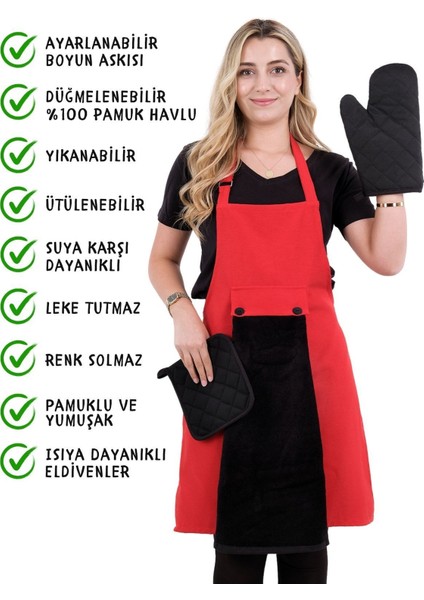 Renkli 4'lü mutfak önlüğü seti, askılı, havluluk ve eldiven tutacaklı, 50x70 cm fiyatları